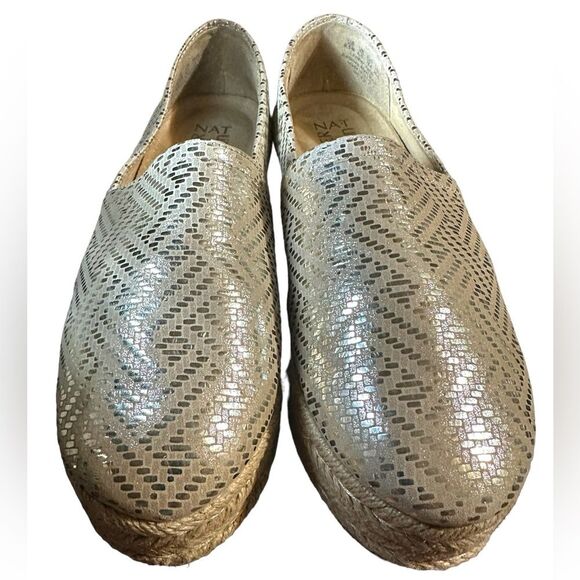 Naturalizer Thea 3 espadrille platform metallic gold shoes. Size 8.5 pre-loved - Picture 2 of 8